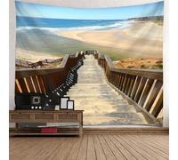 Tolldek Arazzo naturale paesaggio marrone blu arazzo in legno scale mare spiaggia telo decorazione per la casa tovaglia soggiorno decorazione decorazione 210 x 140 cm