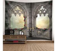 Tolldek Arazzo paesaggio naturale 150 x 150 cm, arazzi di architettura retrò europei arazzi multicolori per decorazioni per la casa per la decorazione della camera da letto