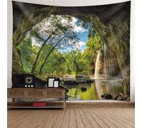 Tolldek Arazzo paesaggio naturale 350 x 256 cm, grotta albero cascata da appendere alla parete marrone verde blu panno decorazione per la casa accessori per camera da letto soggiorno camera dei