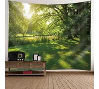 Tolldek Arazzo verde 150 x 130 cm, paesaggio naturale, tessuto da parete, erba, albero, lago, arazzi, arazzi adatti per decorazione da parete