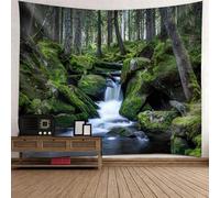 Tolldek Arazzo verde bianco 200 x 200 cm, paesaggio naturale, arazzo da appendere alla parete, foresta, albero, fiume, arazzo da parete per soggiorno, camera dei bambini