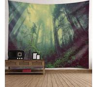 Tolldek Arazzo verde nero, arazzo da parete con foresta nebbiosa giungla, paesaggio, in poliestere, con decorazioni per la casa, 200 x 200 cm