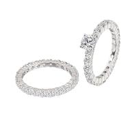 Tolldek Au 375/585/750 - Set di 2 anelli dell'amicizia per sempre, con taglio rotondo, in laboratorio, con diamanti, oro bianco 9 K/14 K/18 K, senza allergie, Oro bianco 9 K, Laboratorio Creato