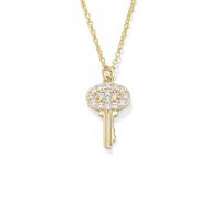 Tolldek Au375/585/750 - Collana da donna in oro giallo alla moda, con ciondolo a forma di chiave con laboratorio, con smeraldo, taglio rotondo bianco, oro 9K/14K/18K, collana da donna, 40+5, Oro