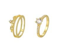 Tolldek Au375/585/750 - Coppia di anelli dell'amicizia, set da 2 pezzi, con moissanite taglio rotondo, colore bianco, da donna in oro giallo 9 K/14 K/18 K, misura 47 - 65, Oro giallo 9 carati (375