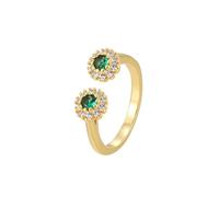 Tolldek Au375/585/750 - Coppia di anelli in oro giallo con fiori, anello aperto, regolabile, con laboratorio, smeraldo, taglio rotondo, verde, per partner in oro 9 K/14 K/18 K, misura 47-65, Oro
