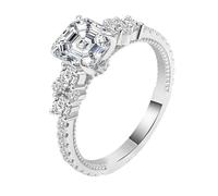 Tolldek Au375 - Fedi nuziali in oro bianco vero e proprio oro, con taglio quadrato, 3 carati, con moissanite 9 K, anallergiche, misura 61 (19,4)