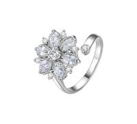 Tolldek AU750 - Anello da domanda in oro bianco 18 kt con moissanite e fiori in moissanite vera misura 47-65, Oro bianco 18 carati (750), Moissanite