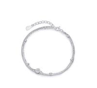 Tolldek Bracciale Charm 9 K/14 K/18 K Bianco Oro Doppio Strato Collana Donna Bracciali con Laboratorio Creato Diamante Vero Bracciale Oro Bianco Au 375/585/750, 16+5CM, Oro bianco 9 carati (375