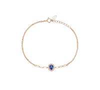 Tolldek Bracciale da donna 9 K/14 K/18 K, in oro rosa, blu 0,4 carati, con zaffiro doppio strato, taglio ovale, Au 750/585/375, Oro rosa 14 carati (585), Zaffiro Moissanite