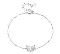 Tolldek Bracciale da donna in oro 18 K Au750, con farfalla, con diamanti, 950 Platinum, 16+5CM, Oro bianco 14 carati (585), Diamante