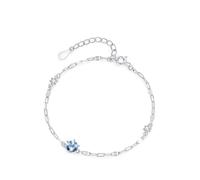 Tolldek Bracciale da donna in oro bianco 18 carati, collana da donna con laboratorio creato zaffiro blu, bracciale Au750 oro, 19 + 3 cm