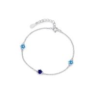 Tolldek Bracciale da donna in oro bianco 750 18 carati con collana da donna con laboratorio, realizzato in zaffiro blu, con topazio 18 K, 17 + 5 cm