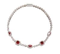 Tolldek Bracciale da donna in oro bianco 9 K/14 K/18 carati, rosso 1,25 carati, realizzato in rubino da tennis, taglio cenere e moissanite, bracciale da donna Au 750/585/375, Oro bianco 9 carati (375