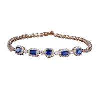 Tolldek Bracciale da donna in oro bianco 9 K/14 K/18 K, blu 2,2 carati, con zaffiro e taglio cenere, in oro 18/14/9 carati, semplice con moissanite, Oro bianco 18 carati (750), Moissanite Laboratorio