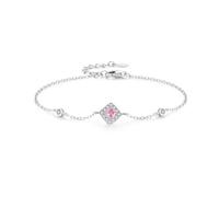 Tolldek Bracciale da donna in oro bianco 9K/14K/18K, classico geometrico a rombo da donna con laboratorio, creato con zaffiro rosa, oro bianco Au 375/585/750, con diamanti creati, 16+5CM, Oro bianco 9