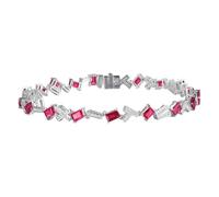 Tolldek Bracciale da donna in oro bianco Au750 18 carati, da laboratorio da 5,05 carati, con rubino da donna, rosso, classico, da donna, 750, oro bianco con moissanite, 18 cm, Oro bianco 18 carati