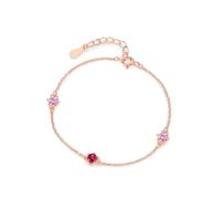 Tolldek Bracciale da donna in oro rosa Au 375/585/750, classico a 6 artigli, semplice con laboratorio, creato rubino rosso, vero oro, bracciale con cristalli di rosa 9 K/14 K/18 carati, oro rosa, 17+