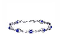 Tolldek Bracciale da donna in vero oro bianco 18 carati Au750, delicato bracciale da donna con taglio ovale 2 ct zaffiro blu, oro 750, senza allergie, Oro bianco 18 carati, Zaffiro Diamante