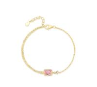 Tolldek Bracciale da donna oro Au 375/585/750, classico braccialetto da donna con laboratorio creato rosa zaffiro rosa rettangolare autentico, bracciali con moissanite 9 K/14 K/18 carati oro giallo