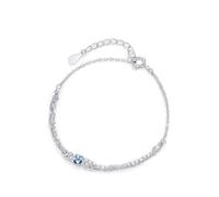 Tolldek Bracciale in oro bianco 9 K/14 K/18 carati, con doppio strato di catena da donna con blu acquamarina, bracciale con diamante bianco oro Au 375/585/750, 17+5CM, Oro bianco 18 carati (750