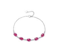 Tolldek Bracciale in oro bianco 9 K/14 K/18 K, rosa viola rubino classico, taglio ovale, da donna, semplice oro Au750/585/375, Oro bianco 18 carati (750), Rubino