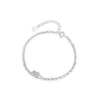 Tolldek Bracciale in oro bianco Au 375/585/750 con catena a doppio strato con laboratorio creato rosa zaffiro rosa, gioielli in vero oro con moissanite 9K/14K/18K bianco oro, 20+3CM, 950 Platinum