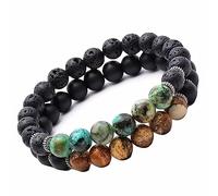 Tolldek Bracciale in pietra lavica, 8 mm, da uomo e da donna, con pietre naturali, idea regalo per donne e uomini, 19 cm, 19CMx8MM, Roccia effusica