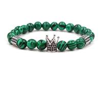 Tolldek Bracciale in pietra naturale, 8 mm, con ciondolo a forma di corona, da uomo e da donna, con pietre naturali, ideale come regalo per donne, 19 cm, 19cmx8mm, Cristallo, Malachite