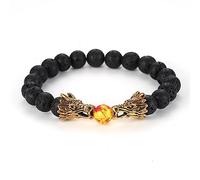 Tolldek Bracciale in pietra naturale, 8 mm, con ciondolo a forma di drago, da donna e da uomo, con pietre naturali, ideale come idea regalo, fatto a mano, 19 cm, 19CMx8MM, Pietra lavica