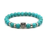 Tolldek Bracciale in pietra naturale, 8 mm, con ciondolo a forma di gufo, da donna e da uomo, in vera pietra naturale, ideale come regalo per donne, 19 cm, 19cmx8mm, Cristallo, Turchese