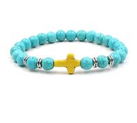 Tolldek Bracciale in pietra naturale, da 8 mm, con ciondolo a forma di croce, da donna e da uomo, con vera pietra naturale, ideale come regalo per donne e uomini, 19 cm, 19cmx8mm, Cristallo, Turchese