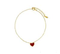 Tolldek Cavigliera boho da donna in oro 18 K, Au750, con cuore rosso, amicizia, a piedi nudi, in oro giallo 750, 20-30 cm, Oro giallo 18 carati (750), Senza zirconi