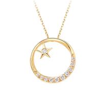 Tolldek Collana da donna alla moda in oro giallo 9 K/14 K/18 carati, da laboratorio bianco 0,14 carati, con ciondolo a forma di luna e stella, taglio rotondo, da donna, in oro 18/14/9 carati, da 45 cm