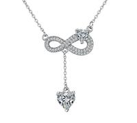 Tolldek Collana da donna in oro bianco 14 K Au585, gioiello alla moda, realizzato in laboratorio, con simbolo dell'infinito, a forma di cuore, in oro 585, con diamanti, 45 + 5 cm