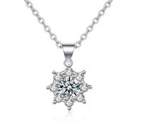 Tolldek Collana da donna in oro bianco 18 carati, delicata vera gioielleria, realizzata in laboratorio, con diamanti e fiori, collana da donna in oro Au750 con laboratorio, 45 + 5 cm