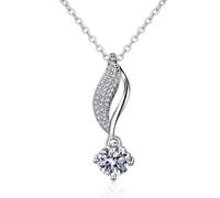 Tolldek Collana da donna in oro bianco 750, laboratorio, creata con diamante foglia di dono, collana da donna 18 carati con diamante creato, 45+5 cm