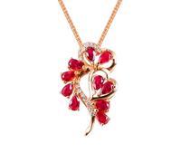 Tolldek Collana da donna in oro rosa 18 carati, delicata da 0,55 carati, realizzata in rubino rosso, doppio cuore, in oro rosa 750 con moissanite, lunghezza 45 cm, Oro rosa 18 carati (750
