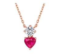 Tolldek Collana da donna in oro rosa 9 K/14 K/18 carati, elegante ciondolo a forma di cuore, in oro rosa rosso rubino, Oro rosa 18 carati (750), Rubino Moissanite