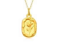Tolldek Collana da donna in vero oro 24 carati Au999, con fiore di tulipano, collana da donna, in oro giallo 24 carati, anallergica