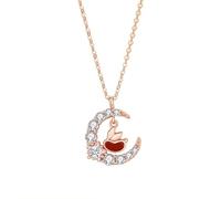 Tolldek Collana da donna in vero oro Au375/585/750, con ciondolo a forma di stella, luna, coniglio con stella di moissanite bianca, oro rosa 9K/14K/18K, 40+5, Oro rosa 14 carati (585), Moissanite