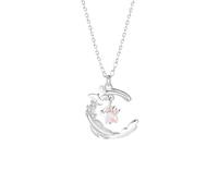 Tolldek Collana da donna in vero oro bianco Au 375/585/750, con ciondolo a forma di luna e farfalla con pietra di luna, stella bianca, 9 K/14 K/18 K, da donna, 40 + 5, Oro bianco 14 carati (585