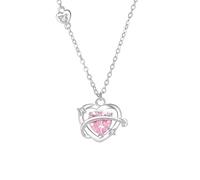 Tolldek Collana da donna in vero oro, stile vintage Au 375/585/750, in oro bianco, con ciondolo a forma di amore, con laboratorio, con rosa e zaffiro a forma di cuore, oro bianco 9 K/14 K/18 K, da