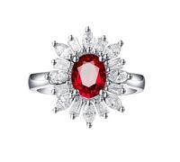 Tolldek Coppia di anelli in oro bianco 18 carati, anello da sposa con laboratorio, rubino taglio ovale rosso, forma classica, anello per partner Au750 oro, misura 49-70, Oro bianco 18 carati (750