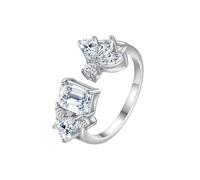 Tolldek Coppia di anelli in vero oro 585, 14 K, in moissanite, taglio rettangolare, in oro giallo Au585, misura 47-65, Oro bianco 14 carati (585), Moissanite