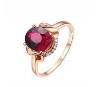 Tolldek Coppia di anelli in vero oro rosa 18 carati, classici anelli per partner con taglio ovale 1,28 carati, colore tormalina, colore rosso, Au750, anello in oro rosa, senza allergie, Oro rosa 18 K