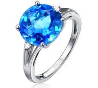 Tolldek Coppia di anelli per partner in oro bianco 18 carati, con topazio taglio rotondo, blu, forma classica, con diamanti Au750 oro, misura 49-70, Oro bianco 18 carati (750), Topazio Diamante