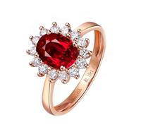 Tolldek Coppia di anelli per partner in oro rosa 18 K 750, con laboratorio, rubino taglio ovale, rosso, forma classica, moissanite Au750, oro rosa, misura 49-70, Oro rosa 18 carati (750), Moissanite
