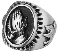 Tolldek Coppia di fedi nuziali da uomo, in acciaio inox, con mani in preghiera cristiana, argento, acciaio inox, Senza zirconi