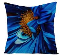 Tolldek Federa decorativa con crisantemo, cuscino per divano dal design elegante, effetto lino, morbida e decorativa, per la decorazione della casa, blu e giallo, 45 x 45 cm, 1 pezzo